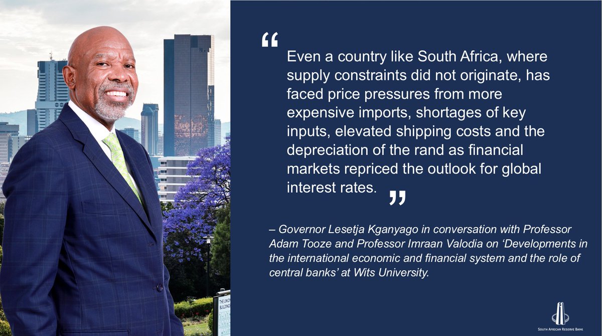 [READ] Governor <a href="/KganyagoLesetja/">Lesetja Kganyago</a>'s remarks in conversation with Professor <a href="/adam_tooze/">Adam Tooze</a>  and Professor <a href="/iValodia/">Imraan Valodia</a> on ‘Developments in the international economic and financial system and the role of central banks’ at Wits University. Click here: bit.ly/3yIW0dX