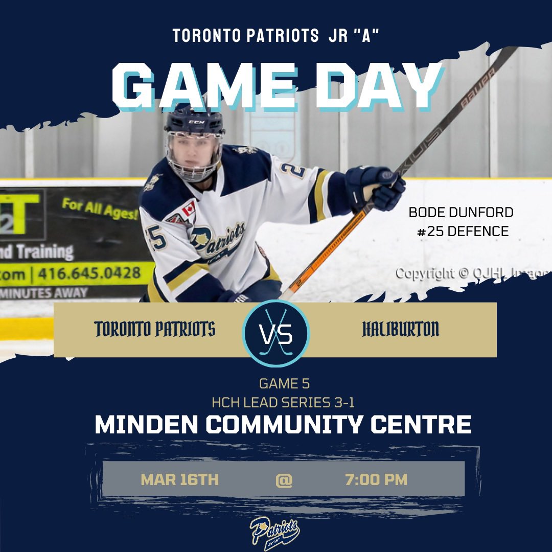 🏒The boys are heading to Minden community centre to face Halliburton. 

Let’s Go Patriots 🐺

#BurnTheBoats #patsnation #torontopatriots #ojhl #jra