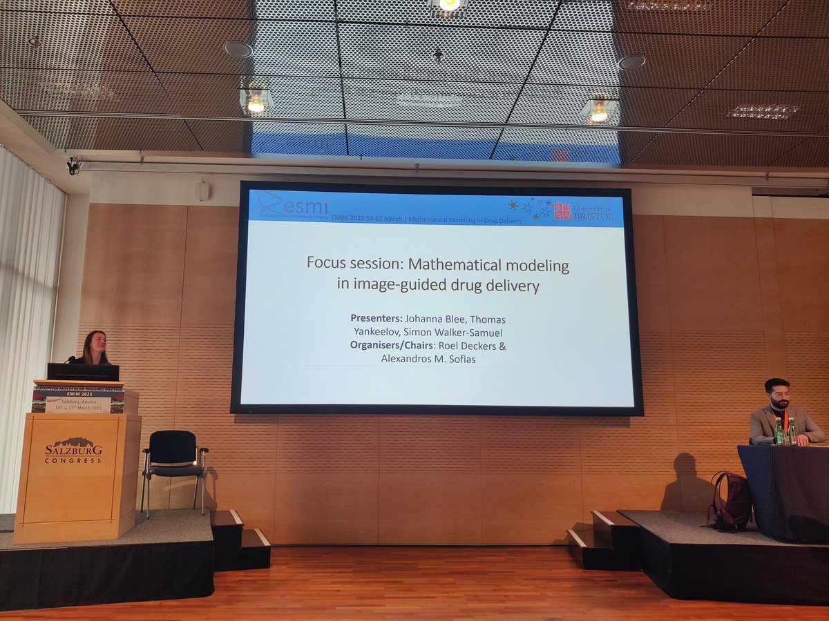 ESMI_SG_IGDD's tweet photo. Kicking off our 'Mathematic Modelling in Image-guided Drug delivery' session is @johanna_blee. Looking forward to her great talk on in-silico modelling for theranostics. https://t.co/bB0A1FRRui