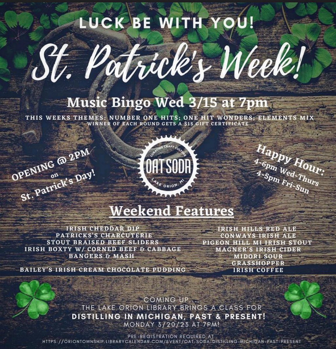 #StPatrickDay Opening at 2:00pm #oatsodalo #lakeorion #downtownlakeorion #lakeorionrestaurants