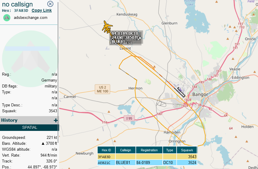 SirListenalot's tweet photo. #KC10 #AE021C with German #EUFI's as #RETRO31 out of Bangor heading for Europe (Mildenhall / Nörvenich) https://t.co/w4ta251l3z