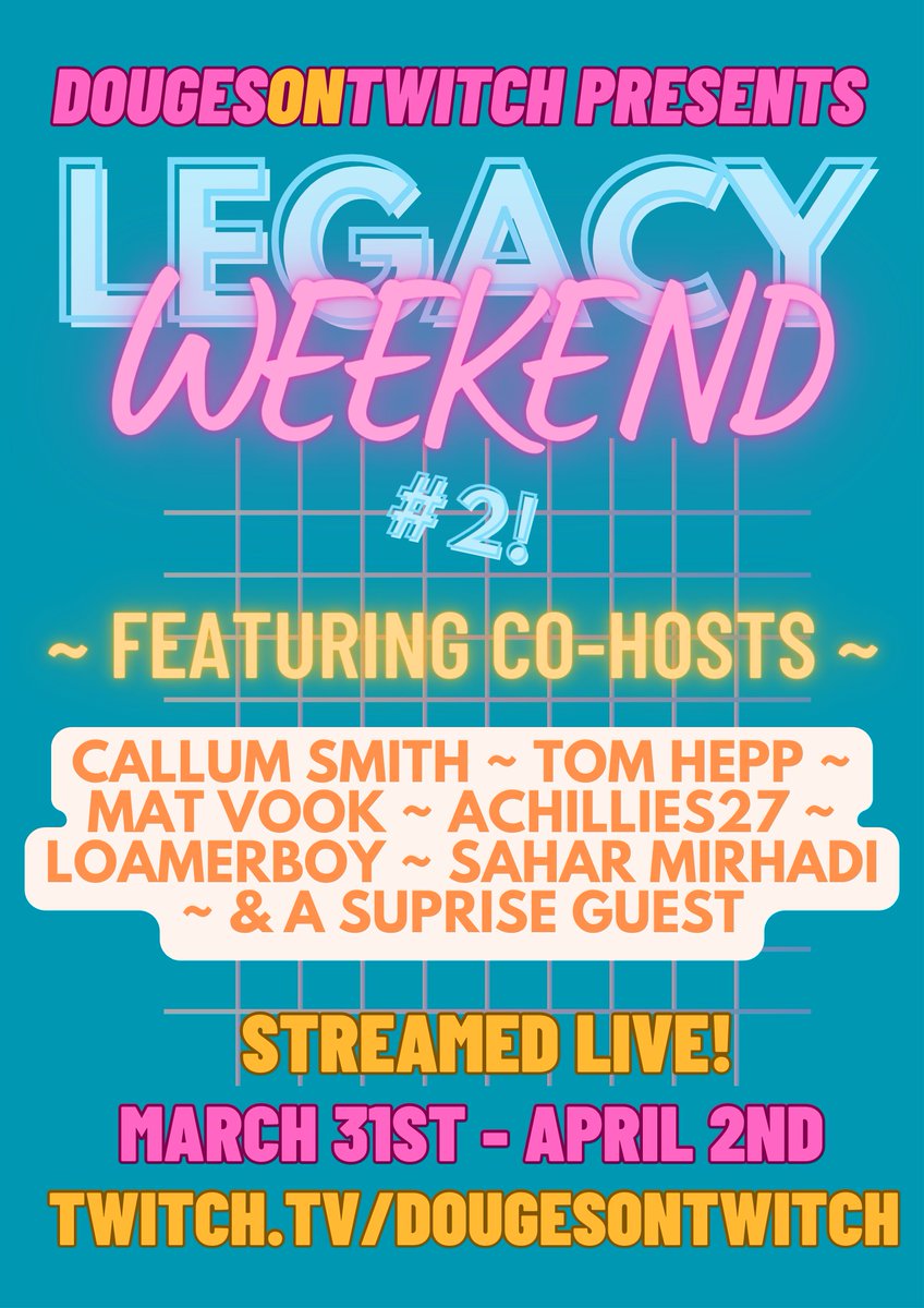 DougesOnTwitch's tweet photo. 🔴 STOKED to announce LEGACY WEEKEND #2!! 😱

📅 Mar 31-Apr 2
📽️7 Streams 
 🎙️7 Co-Hosts
@callumsmithmtg 
@Negator77  
@Ozymandias172 
@saharmirhadi 
@achillies27 
LoamerBoy
&amp; a surprise😉

➡️ RETWEET to win a @Sawatarix token set!
➡️FOLLOW https://t.co/jl4OAlDQbd
#MTG #MTGLegacy https://t.co/dPV9vE4XuT
