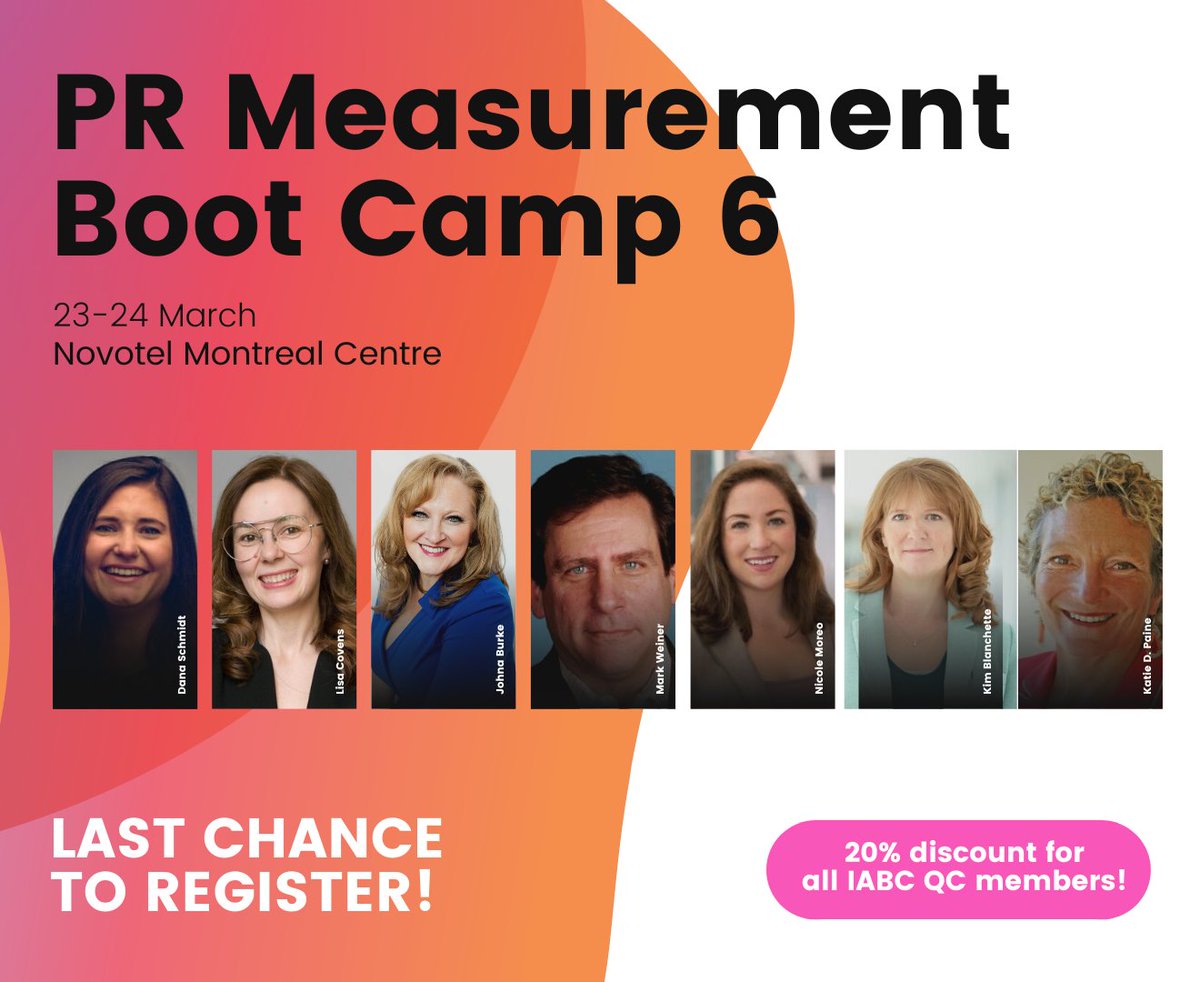 ThePWorld's tweet photo. ‼️Registration for next week's #PR Measurement Boot Camp (23-24 March) in #Montral is closing tomorrow!

🎟Secure your place here
👇
https://t.co/pMVkiUFHvi

👋See you next week!

#PRMB6
#publicrelations #PRMeasurement https://t.co/1asM9xbbS6