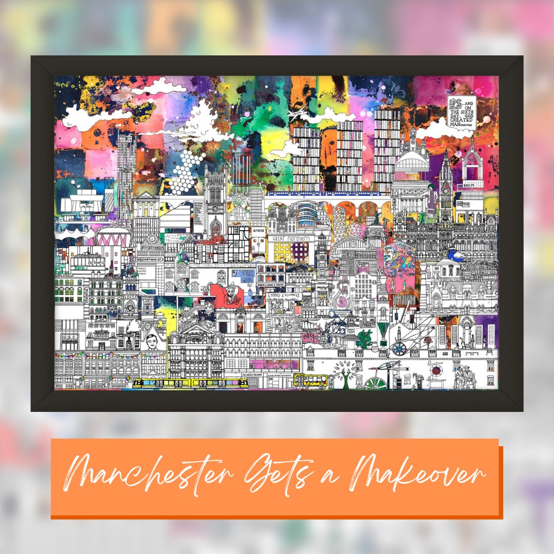 It might still be dark outside but it doesn't need to be inside...Brighten up your #home with our new 'Manchester Gets a Makeover' Print! Perfect for any #Mancunian: rfr.bz/t5ly8je