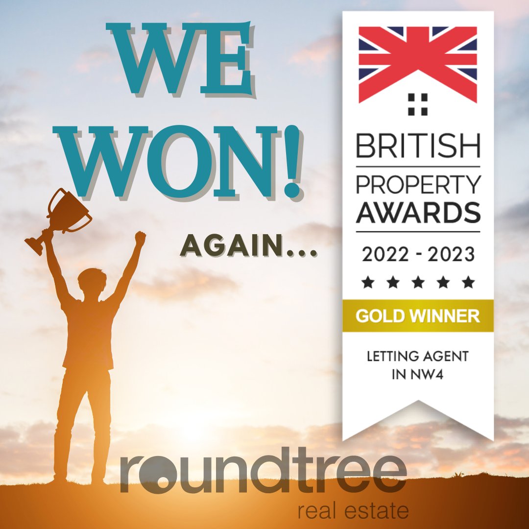 Roundtree Real Estate have just won The British Property Gold Award for Lettings Agents in NW4!

This was judged using over 25 criteria in which we performed outstandingly!

#propertyexperts #britishpropertyaward #estateagentsnw4 #EstateAgents #PropertyAwards #propertylettings