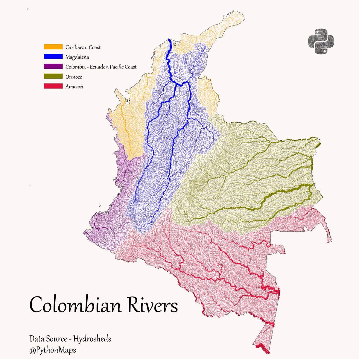 Python Maps On Twitter Colombian Rivers Coloured According To Their FrVm7nyXsAIG5W7