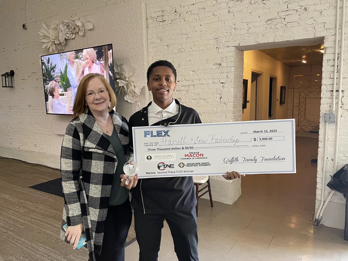 RHSCanes's tweet photo. We are so proud of Ojore Harrell! He was in the top three for the FLEX program for Bibb County, and after his pitch for Harrell’s &amp; Sons 3, he finished in second, winning a gorgeous trophy and $3,000!!  #bibbctaedelivers #built4bibb https://t.co/NqOiyQZnSy
