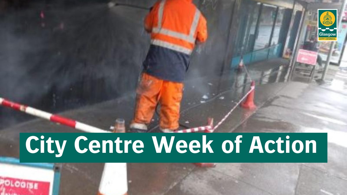 GlasgowCC's tweet photo. 📣City Centre Week of Action

Our teams will be in the City Centre from Mon 20 March for the latest week of action.

Work includes removing graffiti &amp;weeds, tackling overgrown shrubbery, sweeping streets &amp; cutting grass.

👉 https://t.co/ivG0nRtI5G https://t.co/iVPeIczakA