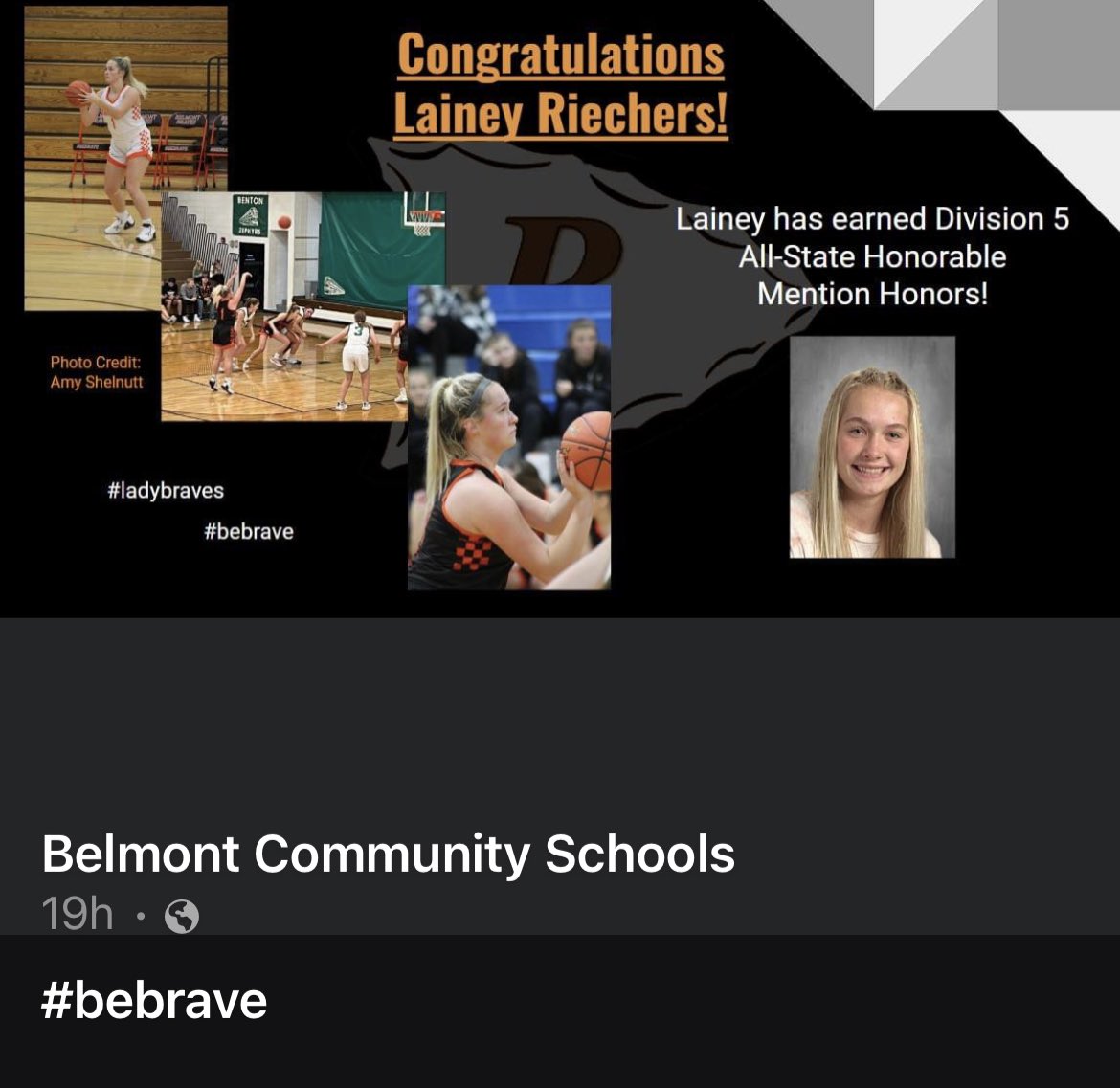 buffyr61's tweet photo. Great Jr Season Lainey! 1st team Six Rivers West All-conference and D5 All-State Honorable Mention! Belmont Lady Braves making history all season! https://t.co/e00scczcxD
