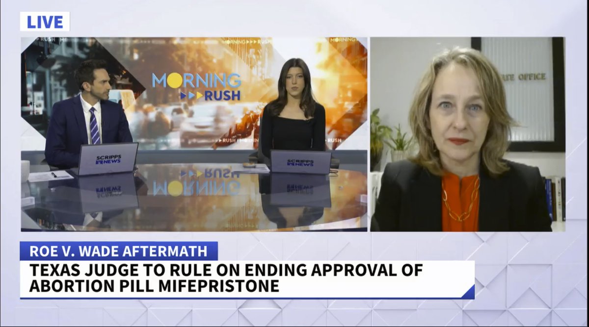 Msjuliekay's tweet image. Pleased to talk with @scrippsnews about the possibility of the court ignoring due process as anti-abortion forces in Texas strive to put  (proven-safe) mifepristone out of reach. 
Telemedicine shield laws can help  counter this threat! #ShieldMe