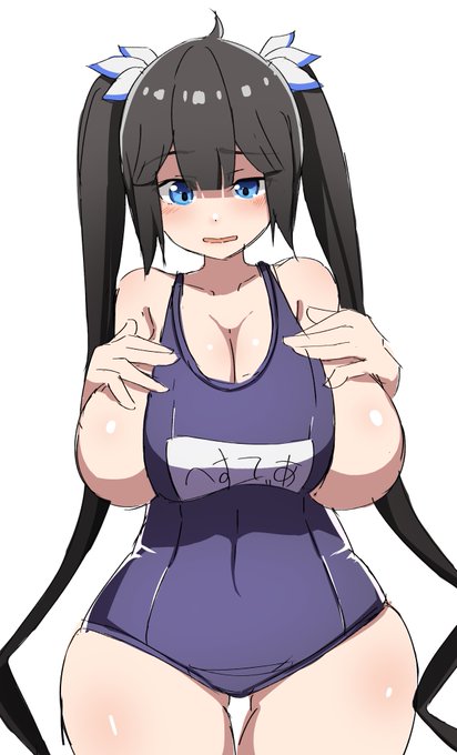 お題箱より
「スク水のサイズが小さくて胸が溢れるダンまちのヘスティア」 