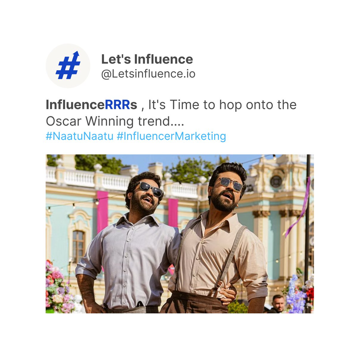 Lets_Influence_'s tweet photo. InfluenceRRRs the GOAT is here, Don't miss on NAATU - NAATU ( says Proudly 🇮🇳😎)

#influencerrr #rrr #oscar #naatunaatu #letsinfluence #marketing #RRR https://t.co/oslXuCdtdf
