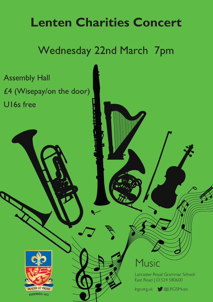 @LRGSMusic are performing a charity concert next Wednesday to raise money for our Lenten charities. 7pm in the Assembly Hall. Tickets £4 available on Wisepay or pay on the door.