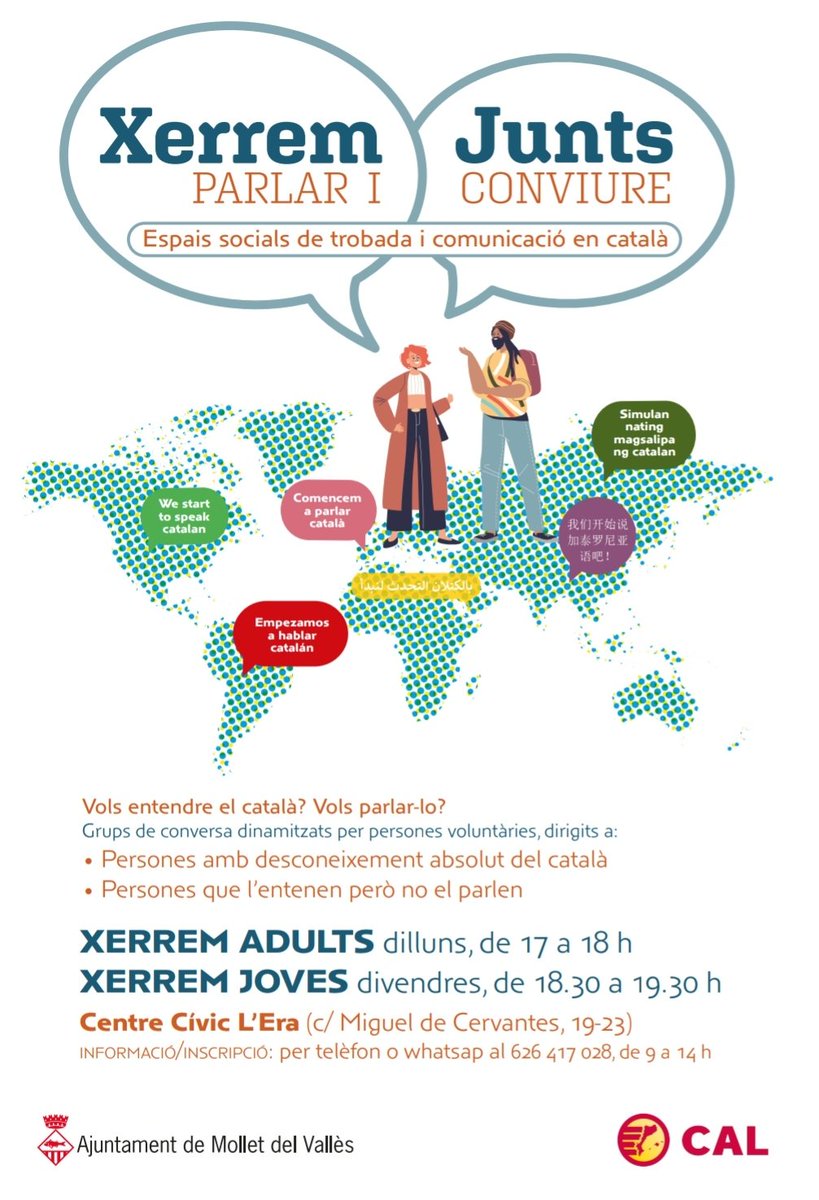Ets jove i voldries practicar el català? A l'Era els divendres a la tarde hi ha un grup de conversa per a joves. <a href="/joventutmollet/">Joventut Mollet</a> <a href="/AAtzarola/">Assemblea de Joves Atzarola</a> <a href="/ajmollet/">Ajuntament de Mollet del Vallès</a>