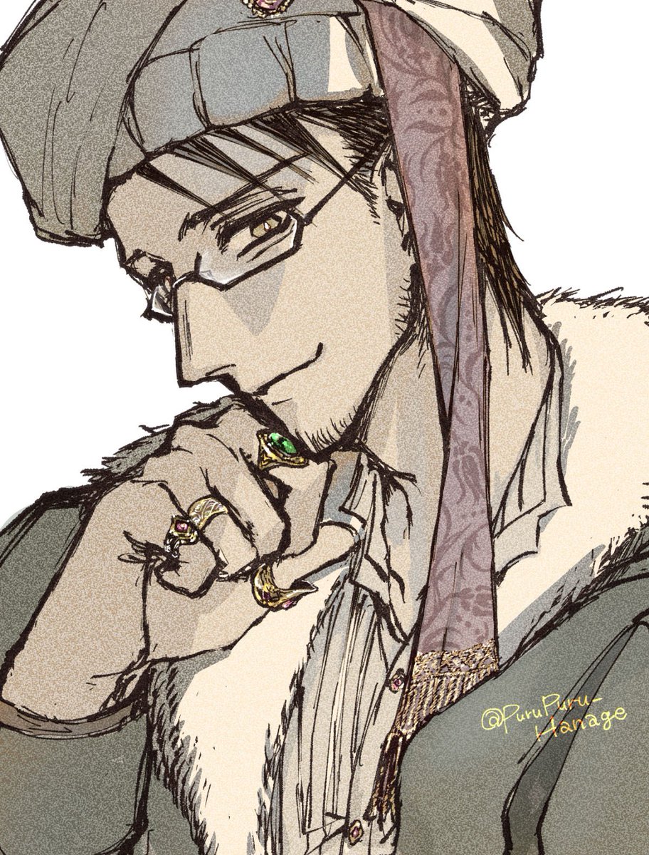 ring male focus 1boy glasses solo jewelry hat  illustration images
