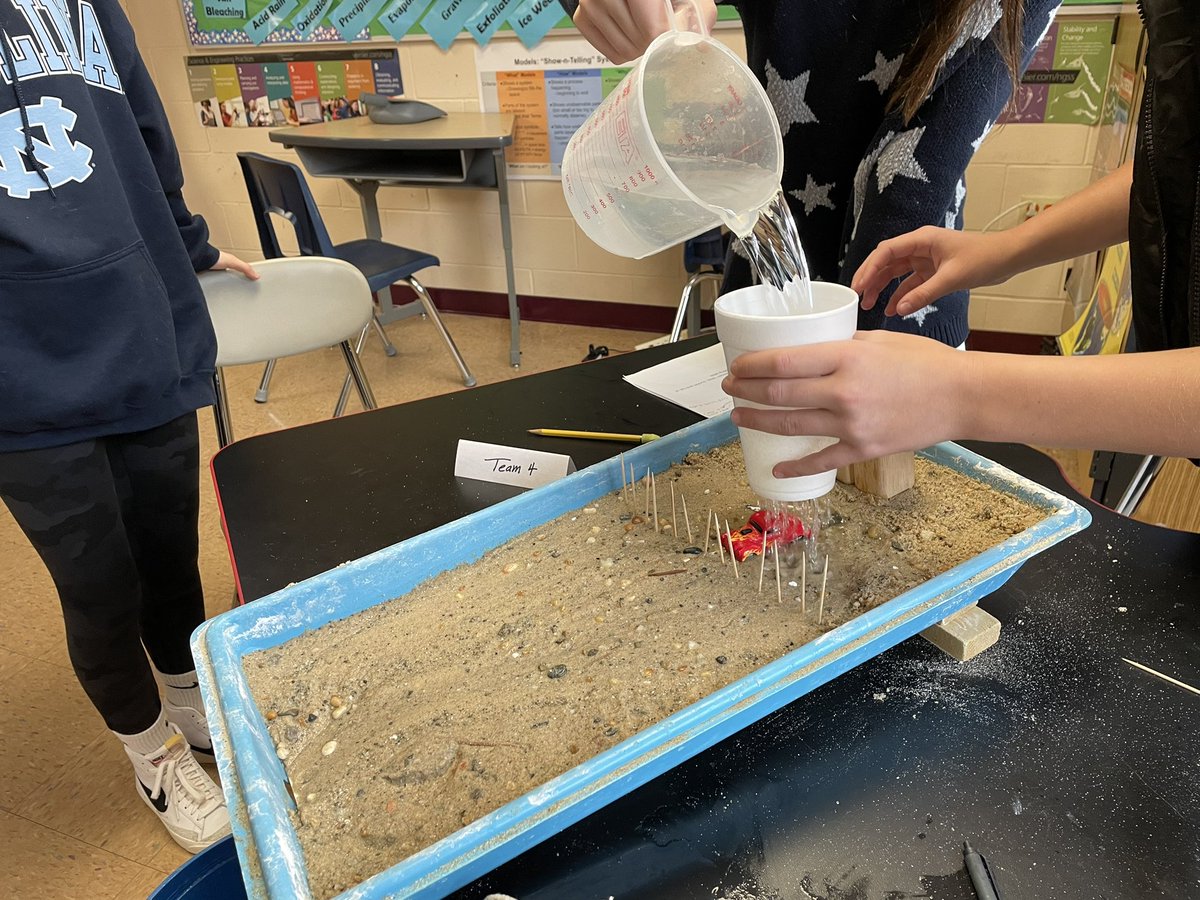 DavidGusitsch's tweet photo. Some freshly groomed “beaches” are ready for the “rainstorm” in the #SaxeScience erosion unit… Here comes the “rain”! Neat that @SaxeMS students get to experience a scaled down version of real life occurrences… https://t.co/OLji3hWmfu