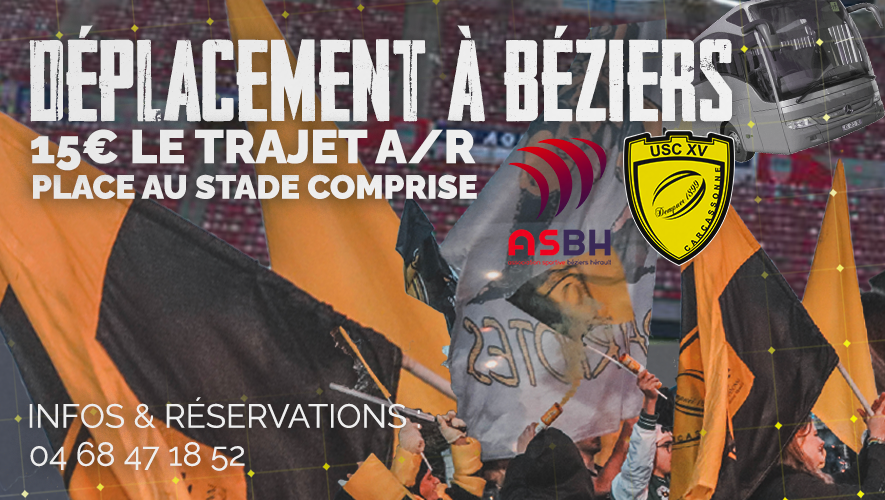 us_carcassonne's tweet photo. Les réservations pour le déplacement à Béziers sont ouvertes. 

 𝗔𝗹𝗹𝗲𝗿/𝗿𝗲𝘁𝗼𝘂𝗿 𝗲𝗻 𝗯𝘂𝘀 + 𝗽𝗹𝗮𝗰𝗲 𝗮𝘂 𝘀𝘁𝗮𝗱𝗲 = 𝟭𝟱€ 
Venez encourager les Jaune&amp;Noir dans le derby ! 

Infos et réservations : https://t.co/LtZhkqU1XT

#DéfendreNosCouleurs https://t.co/D8qR7okQmB