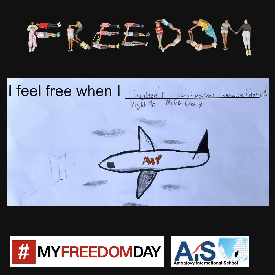 AmbatovyIS's tweet photo. Ambatovy International School in Madagascar supports #MyFreedomDay by reflecting on "I feel free when I..." May freedom ring everywhere for everyone around the world! #issedu #intled #thecgcproject #Ambatovyiseducation #Madagascar #freedom4all @ISSCommunity https://t.co/ib55aLkxyQ