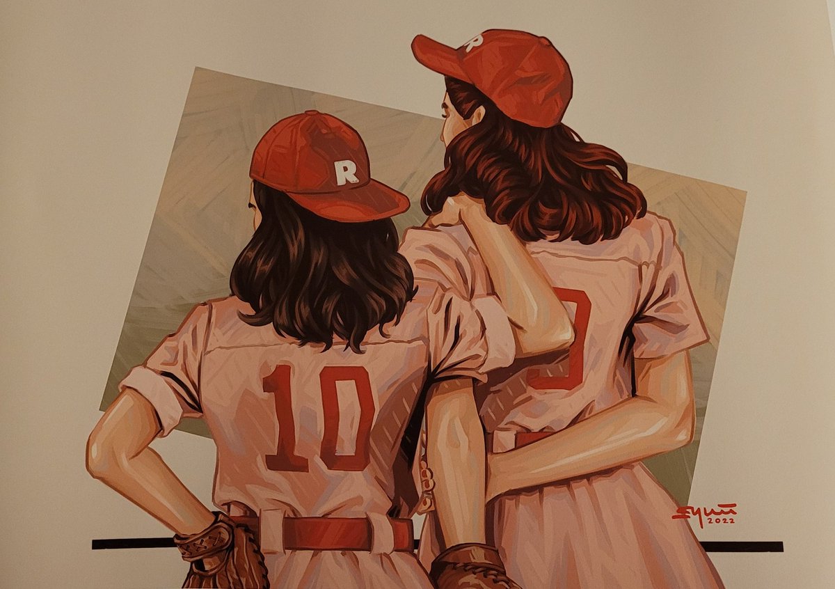 look at this absolutely gorgeous piece of art I got for my birthday from a friend! I genuinely teared up opening it. #ALeagueOfTheirOwn is SO important - it means the world to me. we deserve #MoreThanFour 🍑