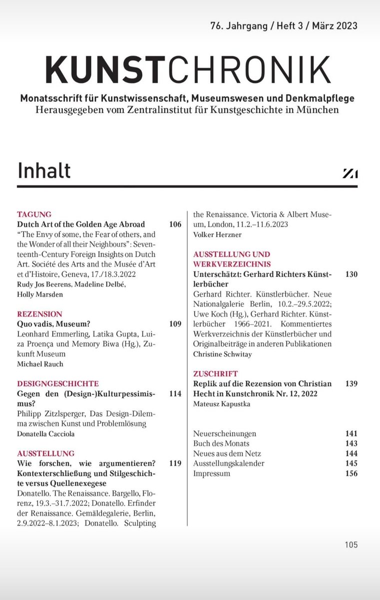 Find the conference review "Dutch Art of the Golden Age Abroad" (Geneva, 17./18.3.22) by <a href="/HollyMarsden10/">Holly Marsden</a>, @rudyjosbeerens &amp; me in the new issue of #Kunstchronik <a href="/zimuenchen/">Zentralinstitut für Kunstgeschichte</a>
@AngelaJager11