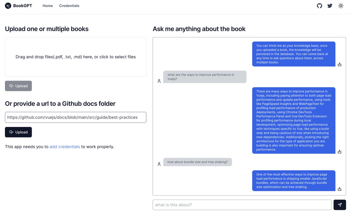 fraserxu's tweet photo. 🔨 New feature drop for book-gpt: provide a url to a Github doc folder with markdown files and ask questions straightaway.  https://t.co/PK8EwsdTps https://t.co/wYBNTyAa8H