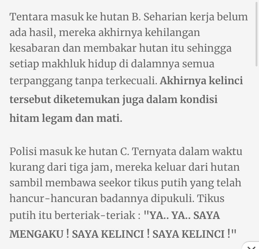 ShofwanMuis's tweet photo. @fajarnugros Jadi inget anekdot Intelijen rahasia, Tentara, dan Polisi disuruh nyari kelinci di dalam hutan. https://t.co/i3cHDxeSEV