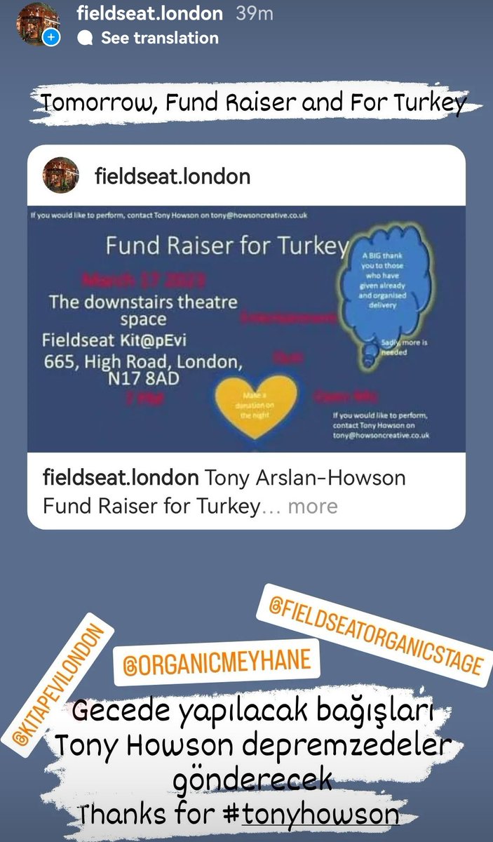Tony Arslan-Howson Fund Raiser for Turkey
Fieldseat Organic Stage
Kit@pEvi

#tonyhowson #fieldseatorganicstage #Fieldseat #london #bbc <a href="/fourfathers1/">The Four Fathers</a> <a href="/TheWizRD7/">The Wiz-RD</a>