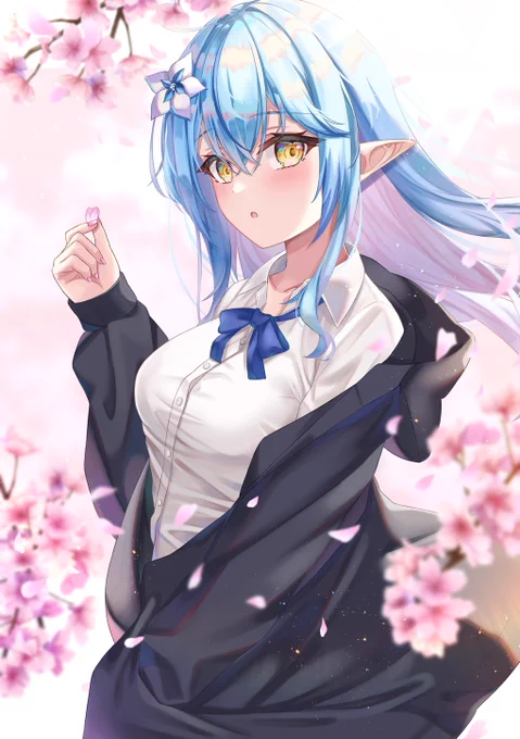 #LamyArt #ホロライブ 桜とラミィちゃん描きました。 