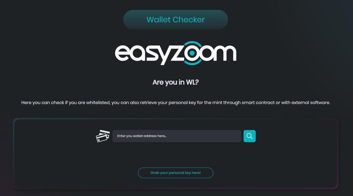 🚀 Easyzoom mint: -13 DAYS 🚀
 
⁉️Are you in the Easyzoom's WL?

The wallet checker is now live!
whitelist.easyzoom.xyz

If you should be WLed and you are not, contact us now! Only a few more days before closing.

#easyzoom