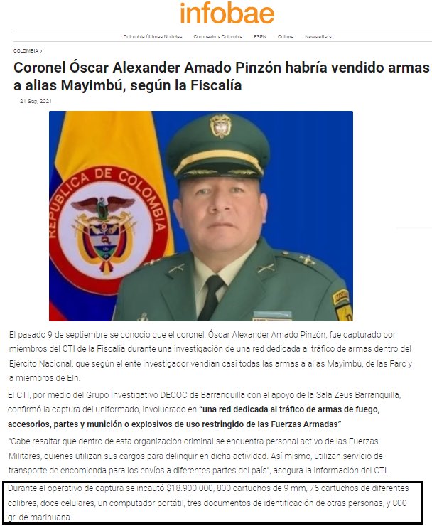 Marianiniecheve's tweet photo. El CTI capturó al coronel Oscar Amado Pinzón, uno de los alfiles del general Zapateiro, con drogas, armas y municiones, dejando al descubierto una peligrosa red criminal dentro del ejército.

Esa red sigue ahí, y tiene cara visible en campaña, en el CD.  

Muy grave… @JuanPoe https://t.co/gUM4iLfejI