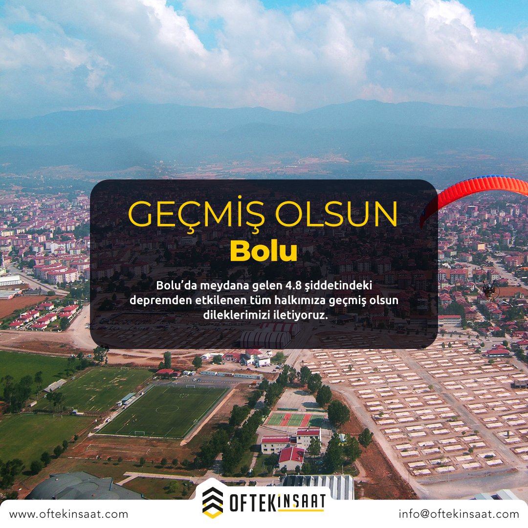 OftekInsaat's tweet photo. Bolu’da meydana gelen 4.8 şiddetindeki depremden etkilenen tüm halkımıza geçmiş olsun dileklerimizi iletiyoruz.

#oftekinsaat #oftek #deprem #bolu https://t.co/LDEflOl1RK