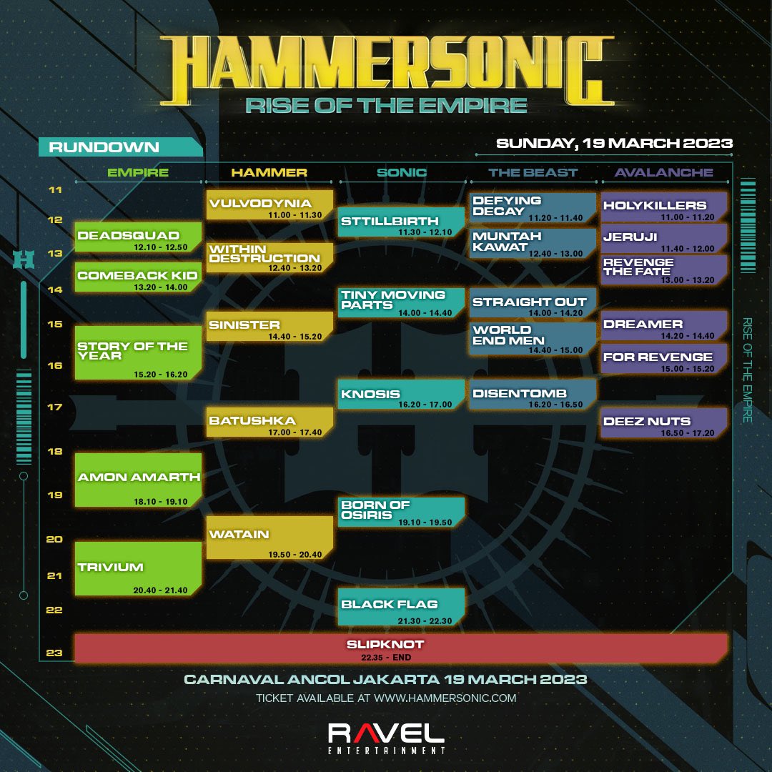 Set your timer for Hammersonic Festival 2023! 
Make sure you plan ahead and come early to catch every distortion.

See you on the pit!

#Hammersonic 
#Hammersonic2023