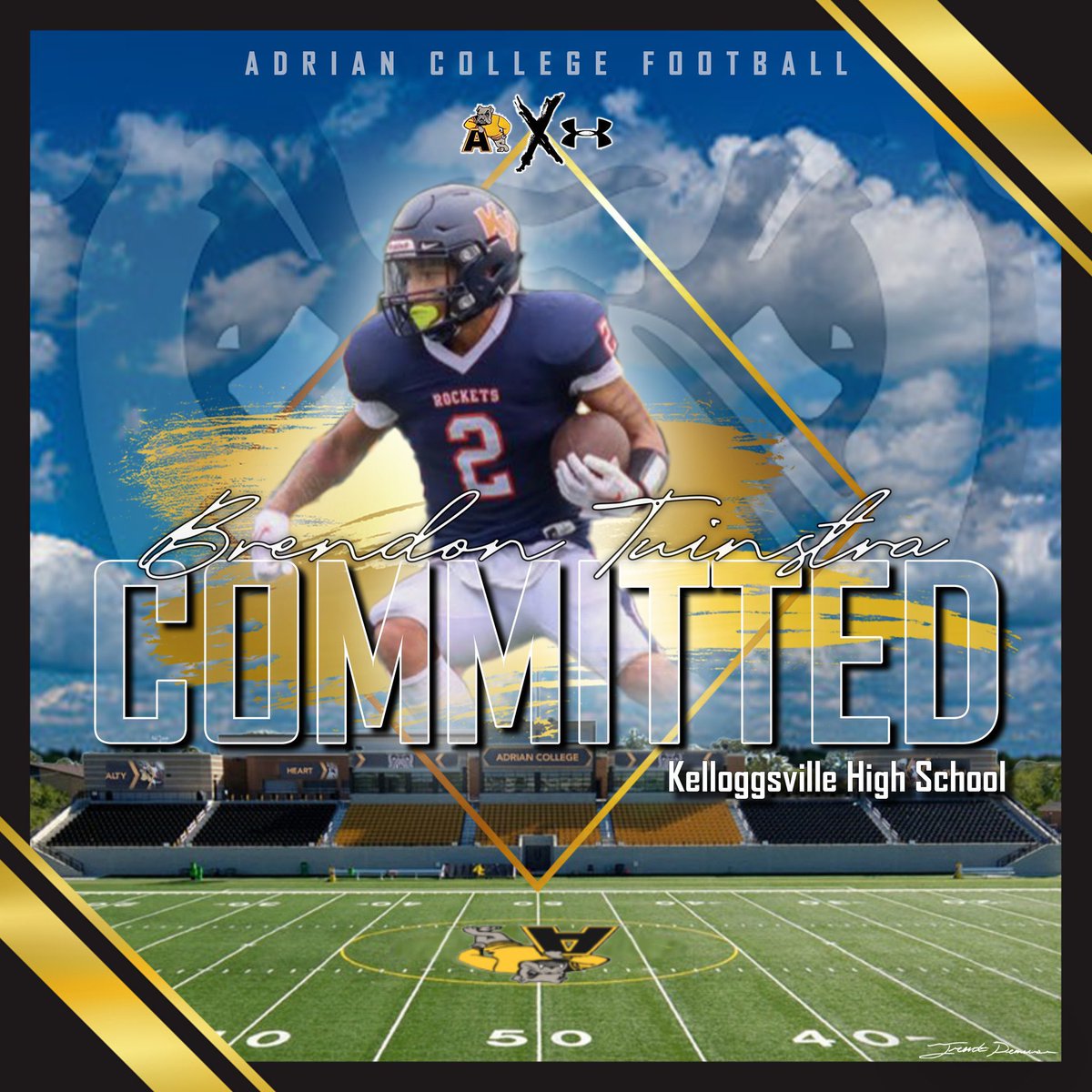 BrendonTuinstra's tweet photo. It’s been official, but now it’s official official🐶🏈🖤💛 #Adrian  #bulldogfootball #collegeathlete https://t.co/H6GGrSEAJx