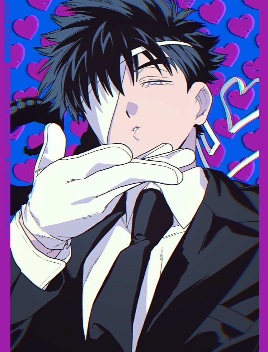 1boy male focus solo gloves black hair necktie formal  illustration images