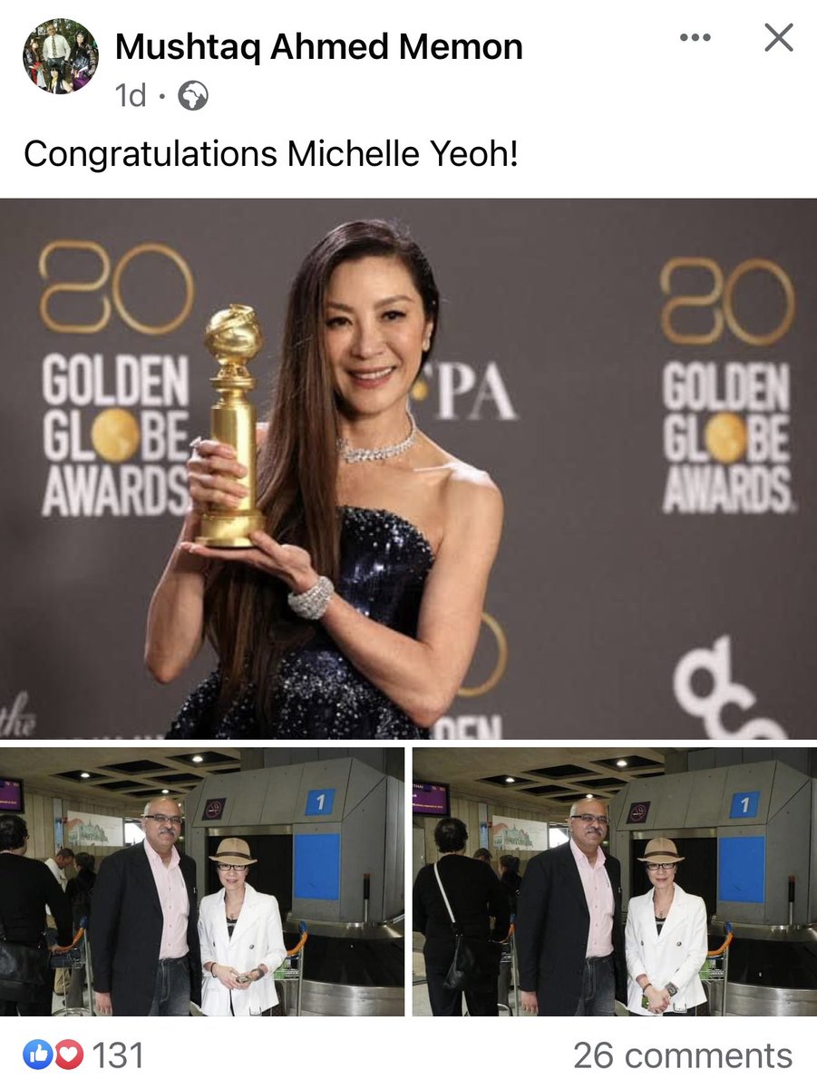 banbhan's tweet photo. My celebrity friend Dr Mushtaq Memon @memonjapan and Oscar winner Michelle Yeoh. https://t.co/XbsKju8AlJ