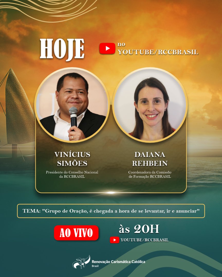 Hoje é o último dia da Semana “Levanta-te, vai e anuncia-lhes”! Estaremos com Daiana Rehbein e Vinícius Simões para refletirmos sobre o tema: "Grupo de Oração, é chegada a hora de se levantar, ir e anunciar".

Esperamos você a partir das 20h, em nosso canal do YouTube!