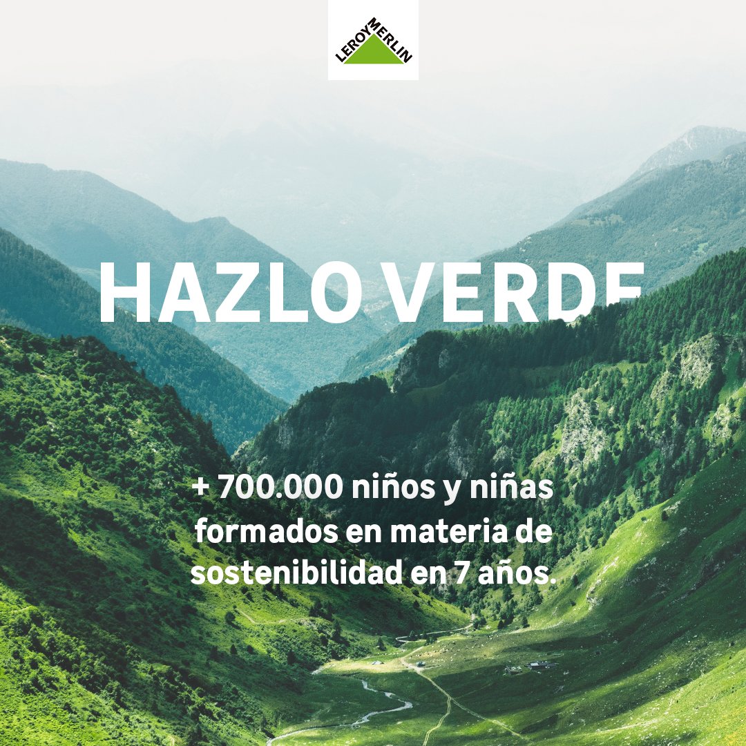 LeroyMerlinCorp's tweet photo. Vuelve Hazlo Verde 💚, nuestra iniciativa para formar en sostenibilidad a los ciudadanos del futuro. Este año trabajaremos la concienciación en el consumo responsable♻

Juntos, y empezando por los más jóvenes ✨, lograremos crear entornos donde vivir mejor 🏡 #SomosLeroyMerlin https://t.co/cMMFG1D3DD