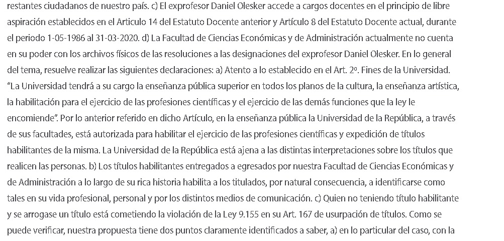 CASO OLESKER
La carta al Director de Búsqueda d los miembros del Consejo d Facultad d Ciencias Económicas por CGU es 1 clara muestra del vergonzoso papel q ha jugado nuestra máxima casa de estudios en este tema.
Esta película sigue 