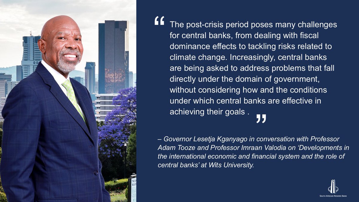 [READ] Governor <a href="/KganyagoLesetja/">Lesetja Kganyago</a>'s remarks in conversation with Professor 
<a href="/adam_tooze/">Adam Tooze</a>  and Professor <a href="/iValodia/">Imraan Valodia</a> on ‘Developments in the international economic and financial system and the role of central banks’ at Wits University. Click here: bit.ly/3yIW0dX