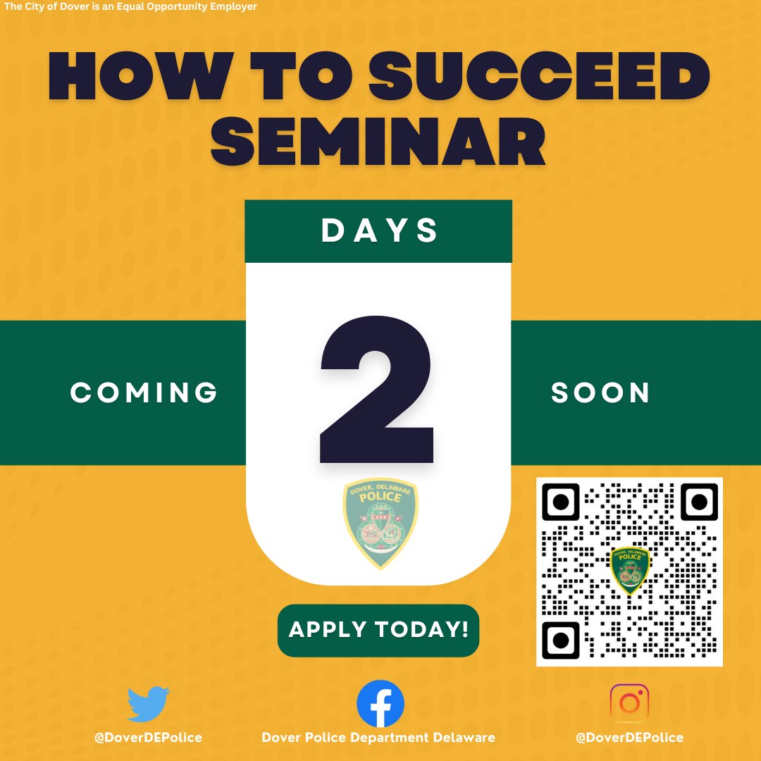 DoverDEPolice's tweet photo. Two days away from our How to Succeed in the Hiring Process Seminar! We hope to see you there! https://t.co/MWwj8RDOyG
