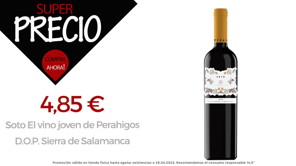 pullmarbejar's tweet photo. ⭐️SÚPER PRECIOS EN NUESTRA TIENDA DE #BÉJAR⭐️
🍷Vino tinto Soto ahora por tan sólo 4,85€ 
🍺Cervezas ahora por tan sólo 1,10€ cada una. 
“Bebe con moderación. Es tu responsabilidad”

Compra online,🛒 https://t.co/q44FGs1SOv

.
.
.
.
#bejar #vinosalamanca #vino #rufete https://t.co/ih26ZyMRAV