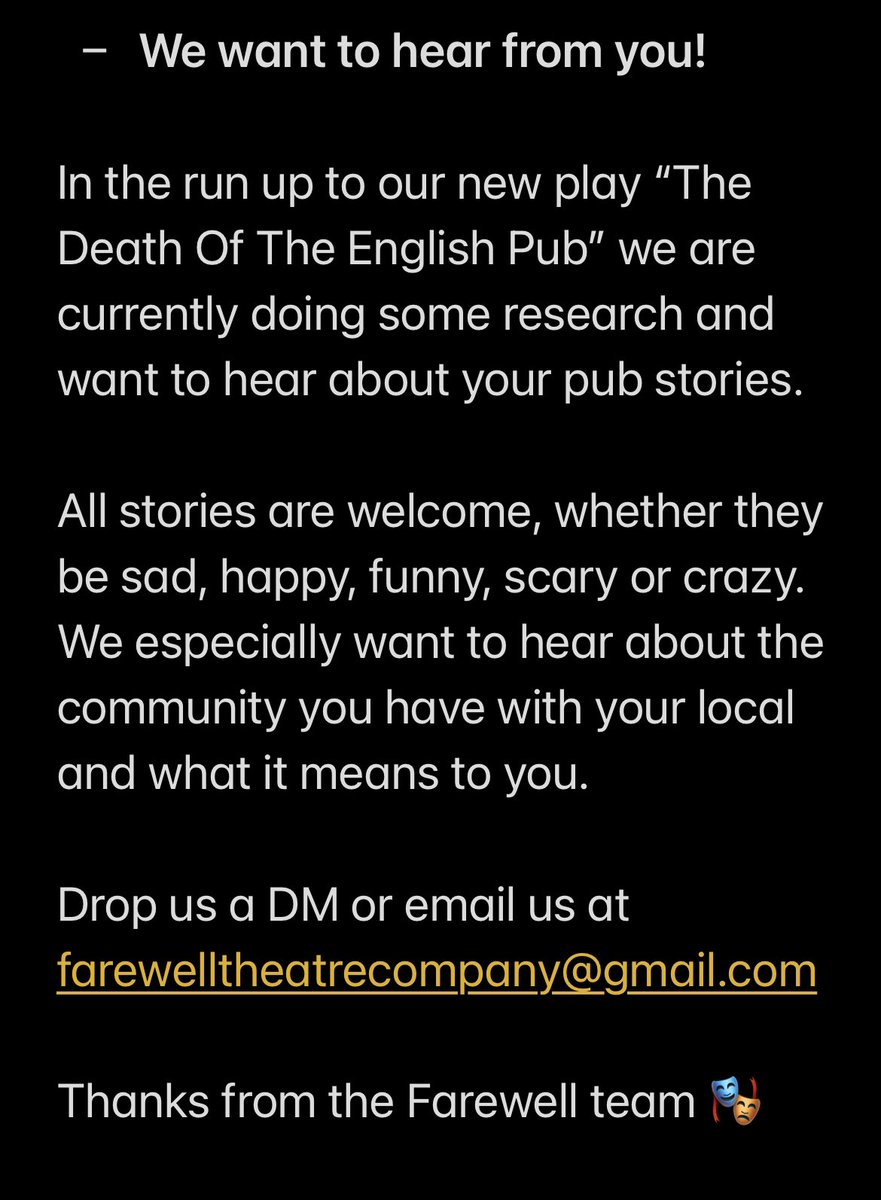 CompanyFarewell's tweet photo. Drop us a DM or email us at farewelltheatrecompany@gmail.com https://t.co/7QrHIcqHeg