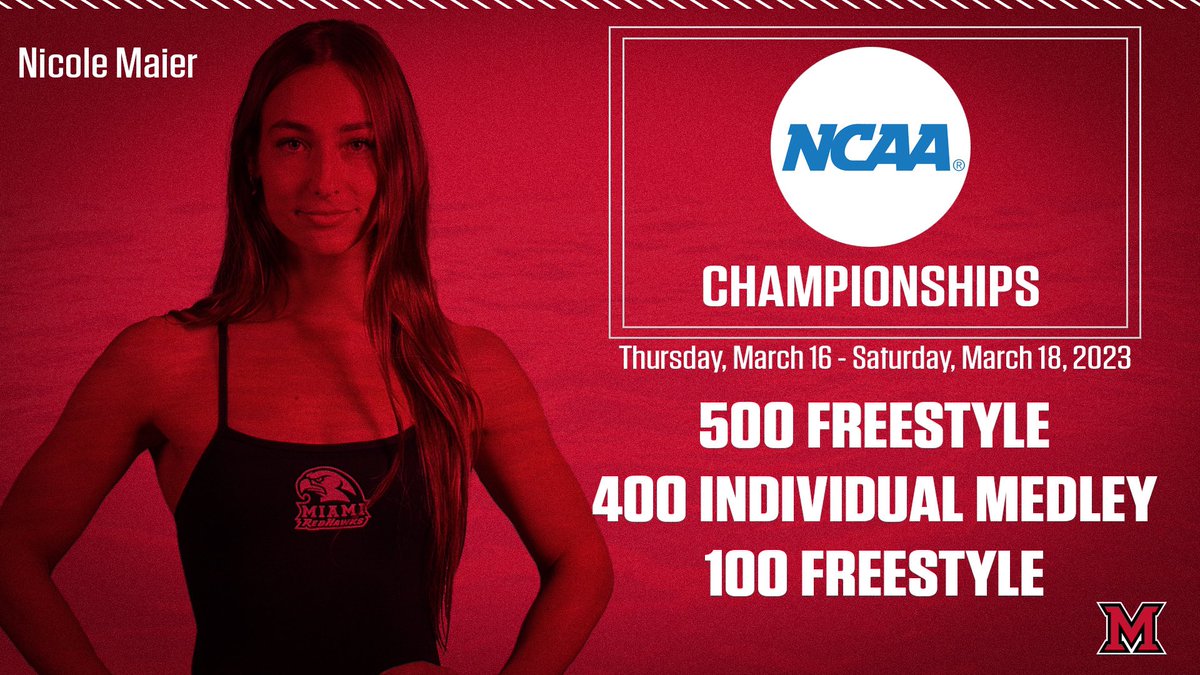 Nicole repping the RedHawks at the NCAA Championships 🦁

Thursday (3/16): 500 Free
Friday (3/17): 400 IM
Saturday (3/18): 100 Free

#RiseUpRedHawks #LoveAndHonor
