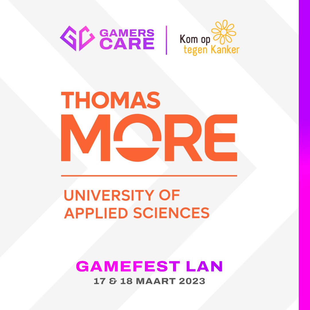 GamersCareGG's tweet photo. Op 17 &amp; 18 maart wordt in Mechelen op de Campus De Ham van @ThomasMoreBE GameFest georganiseerd, waar ze maar liefst 26 uur lang gaan gamen!

En ze zamelen ook geld in voor @komop_tgkanker. Kom dus zeker een kijkje nemen als je student van Thomas More bent. https://t.co/Z3qxutNqcI