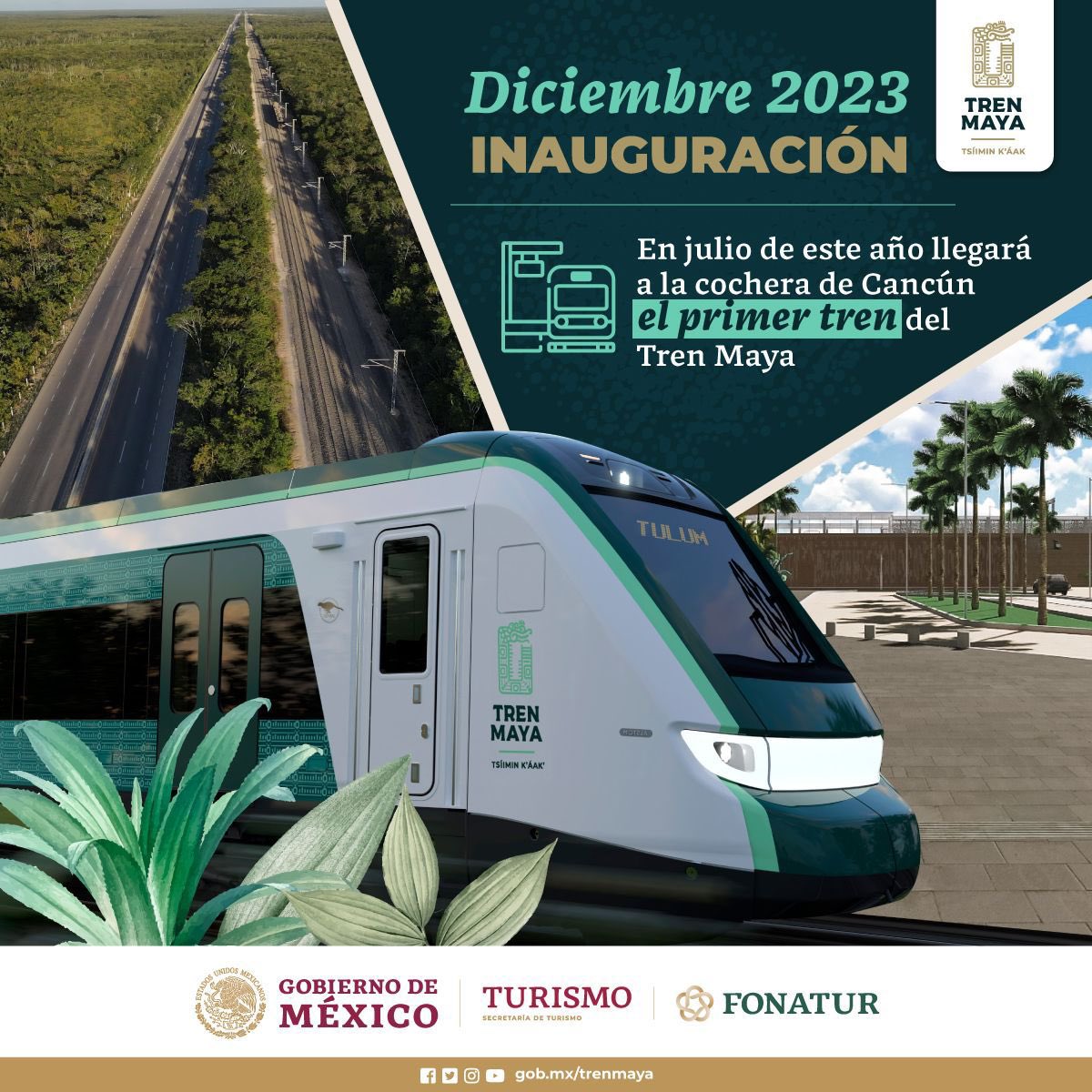 En julio de este año llegará a la cochera de Cancún el primer tren del <a href="/TrenMayaMX/">Tren Maya</a> y, tras las pruebas de rodamiento, estará listo para inauguración, en diciembre de este 2023. 🚆🛤️