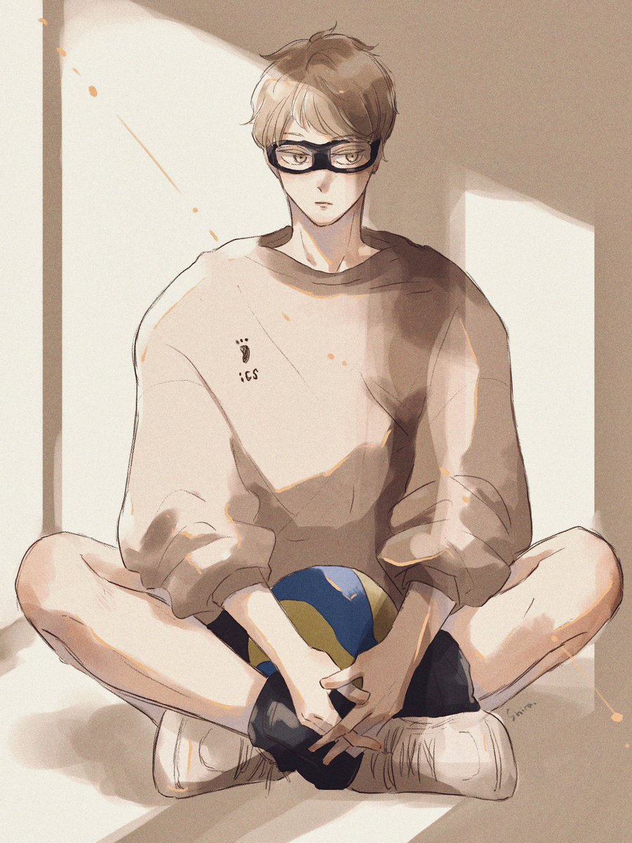 1boy male focus volleyball sitting solo glasses shoes  illustration images