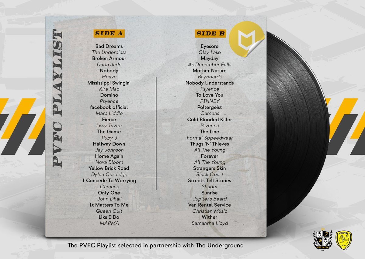 🎧 | PVFC Playlist This weekend's pre-match playlist has been created in partnership with @undergroundsot, as we champion local artists from Stoke-on-Trent and the surrounding areas! 👉 port-vale.co.uk/PVFCPlaylist #PVFCPlaylist