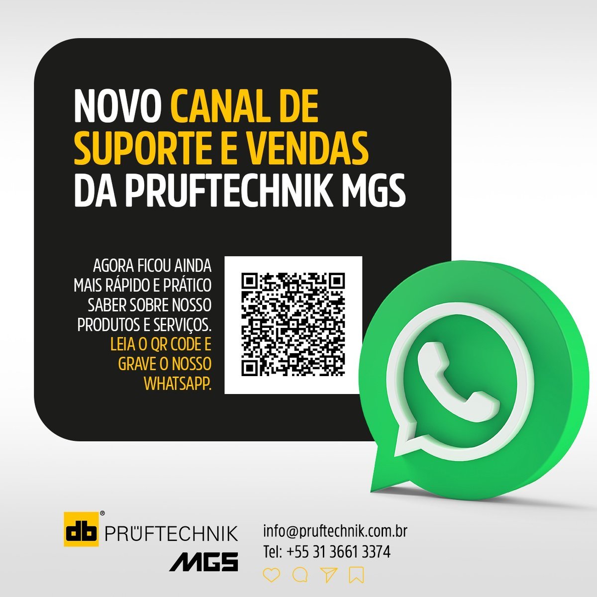 pruftechnikmgs's tweet photo. Pensando em melhor atender os nossos clientes, compartilhamos o nosso novo canal de comunicação para suporte e vendas.

#pruftechnikmgs #suporte #vendas #cliente https://t.co/2IgHOFUFcx