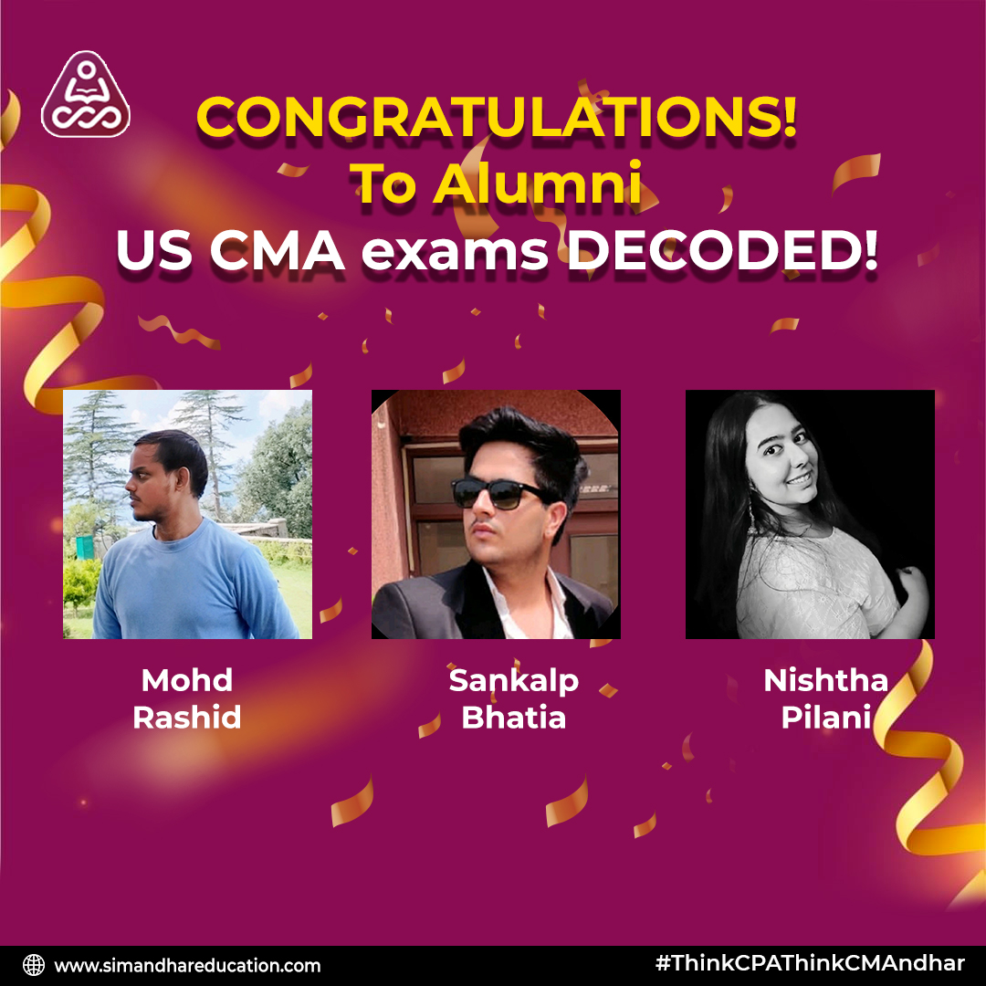 SimandharEdu's tweet photo. Simandhar's students have set a new benchmark in the CMA exams with their exceptional results. Congratulations to all!
#CMAQualifiers #cma #uscma #uscmacourse #cmasalary #simandhareducation #cmaalumni #CrackCMAwithSimandhar https://t.co/BUNjLVjirY