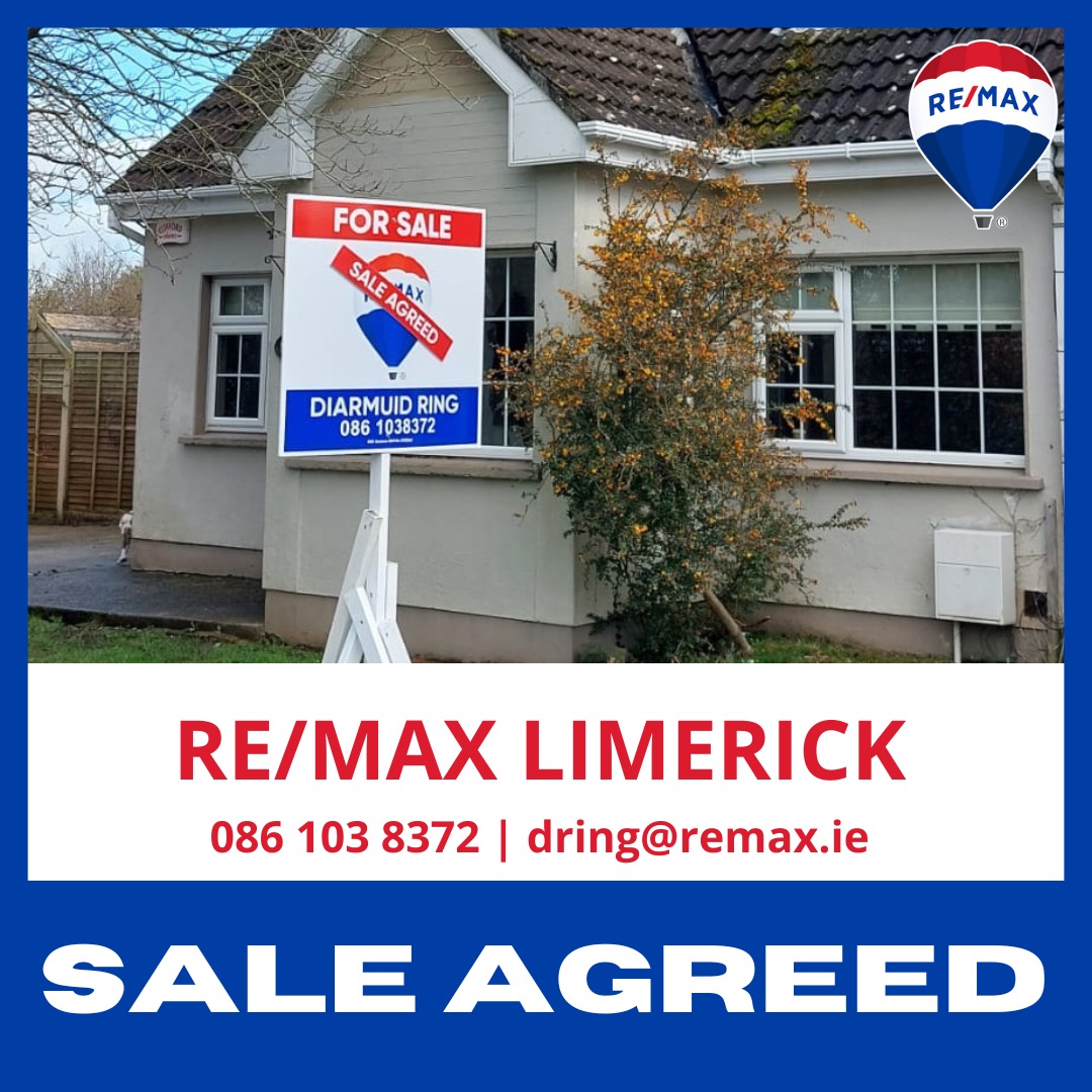 Sale Agreed  Fr Russell Rd. At REMAX LIMERICK, we are  looking for properties in the Dooradoyle and Raheen area. If you are considering bringing your home to market, DM Diarmuid. We have mortgage approved cash ready buyers seeking homes in  #Limerick 
#irishproperty 
#saleagreed